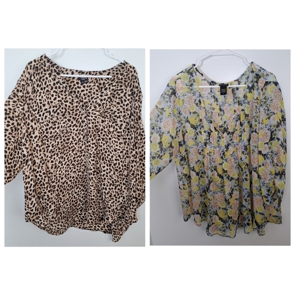torrid Tops - TORRID Bundle Of 2 Cheetah Print & Romantic Floral 3/4 Sleeve Blouses Size 2X